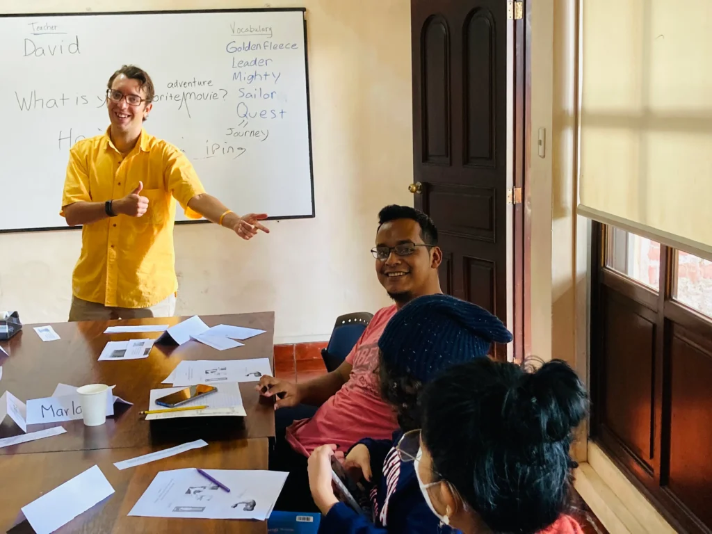 School of TEFL Antigua trainee with class