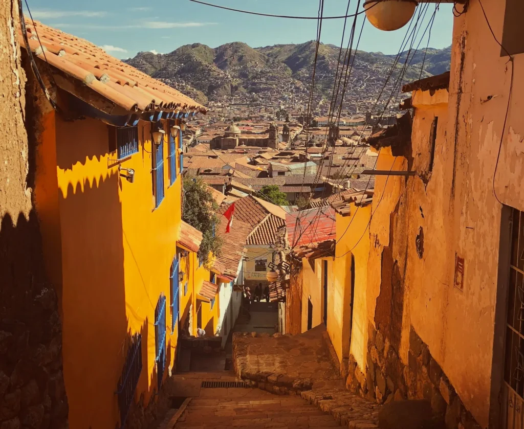 Cusco street and view over hills