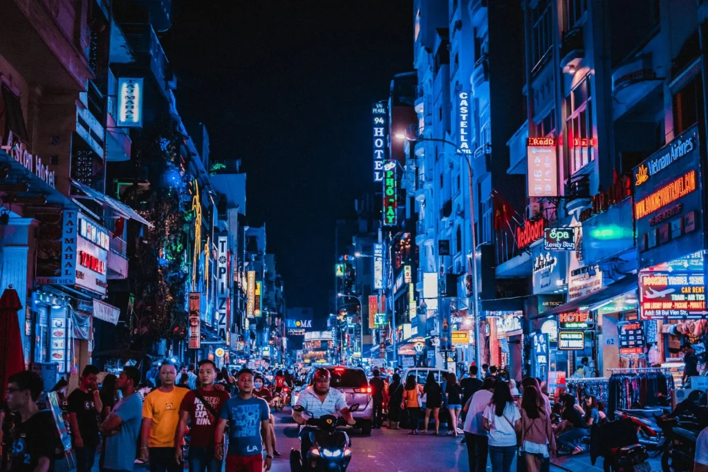 Ho Chi Minh City street at night
